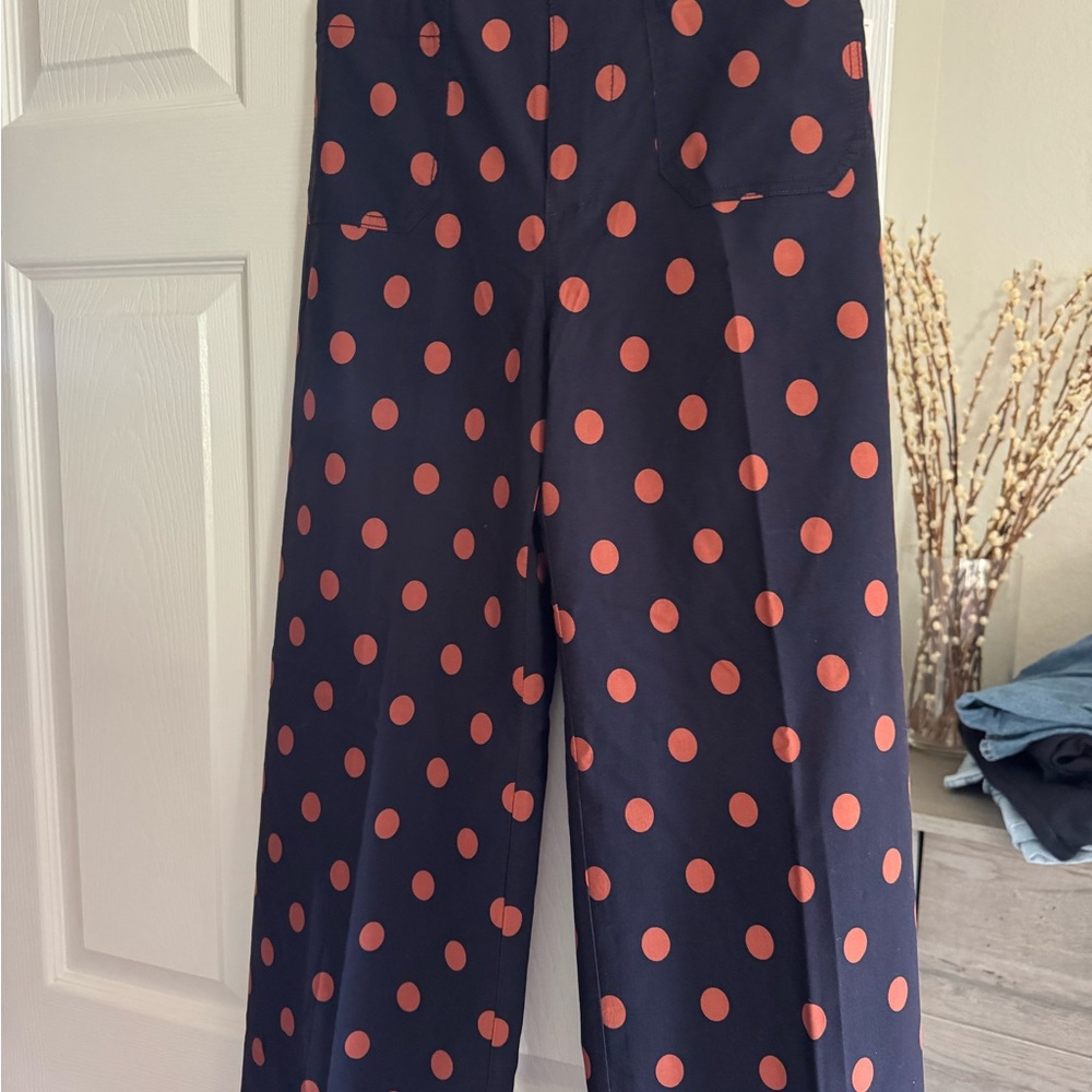 Anthropologie Maeve Navy and Rust Polka Dot Pants